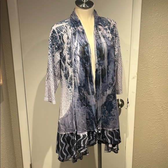 Blue Asymmetrical Ruffled 3/4 Sleeve Blouse - Picture 1 of 10